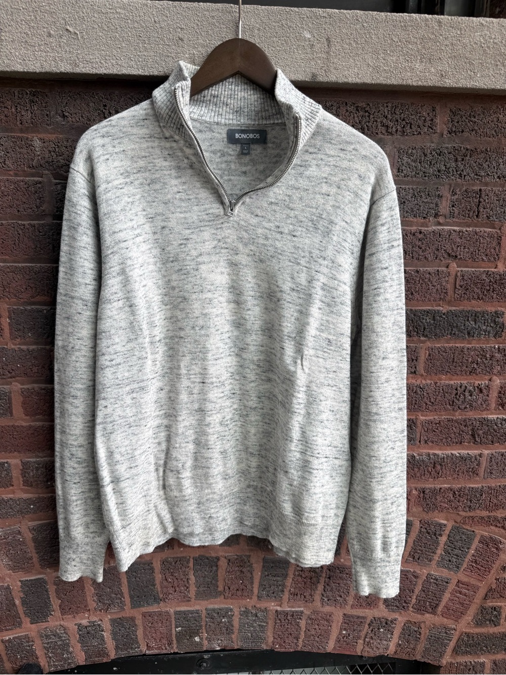 Bonobos Light Heather Gray Half-Zip Pullover Sweater- Large